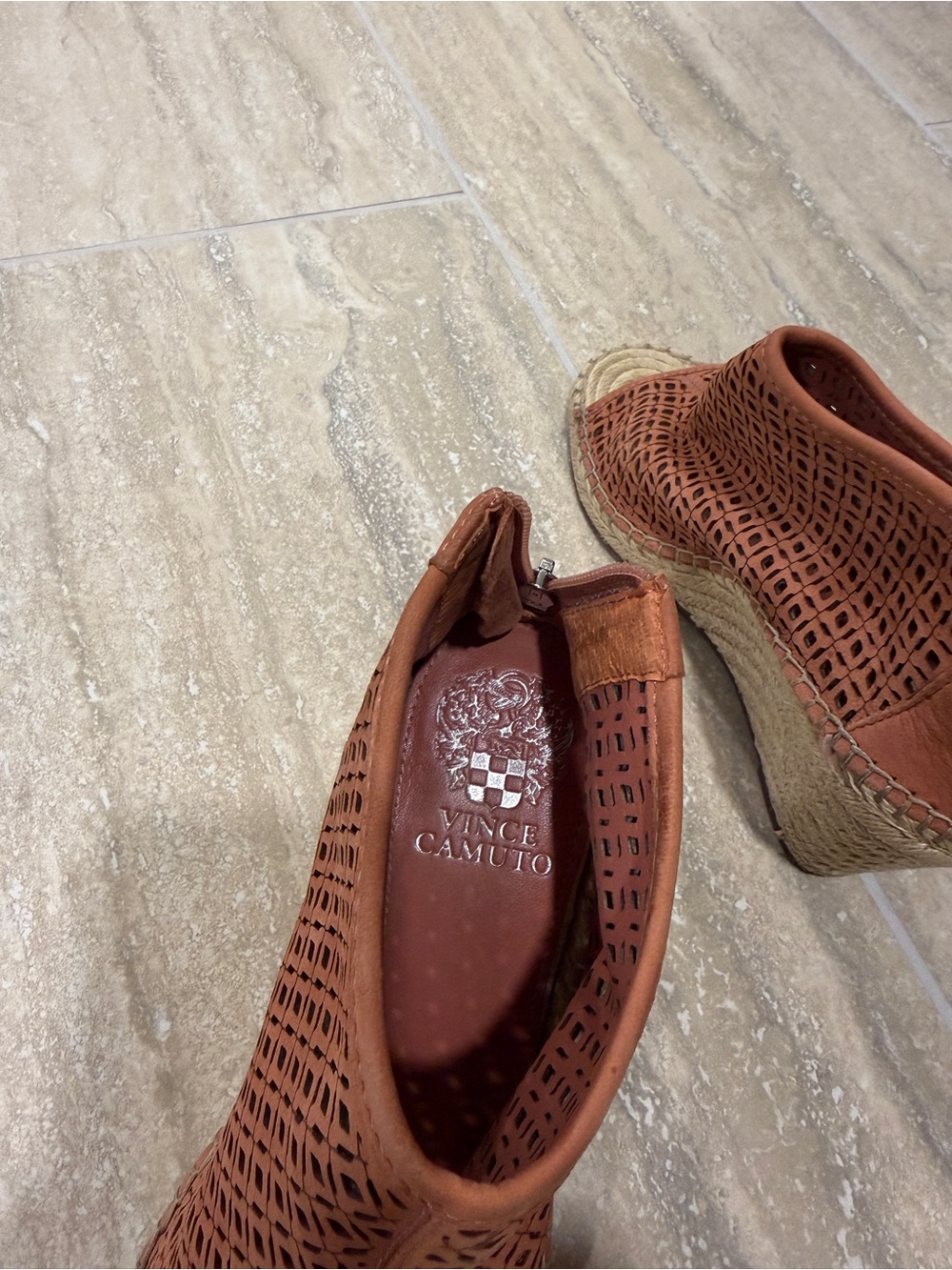 Vince Camuto Rust Laser-Cut Peep-Toe Wedge Espadrilles - Picture 4 of 6